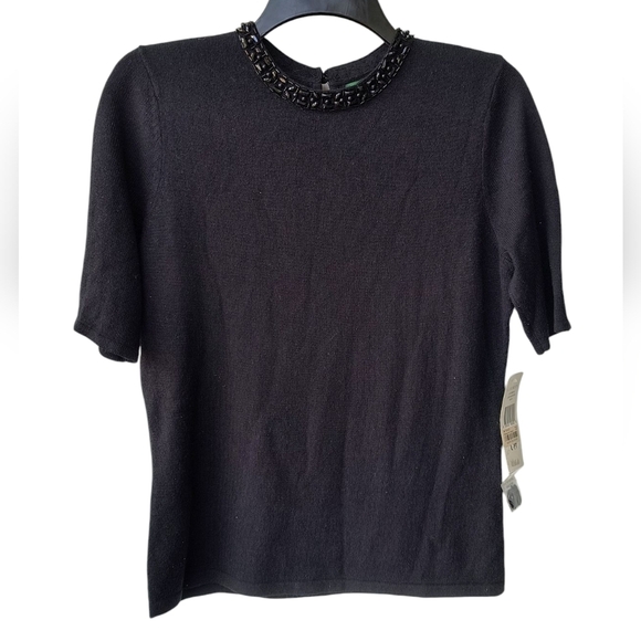 Ralph Lauren Black Jewel Embellished Short Sleeve Cashmere/Silk Sweater PL NWT - Picture 1 of 10